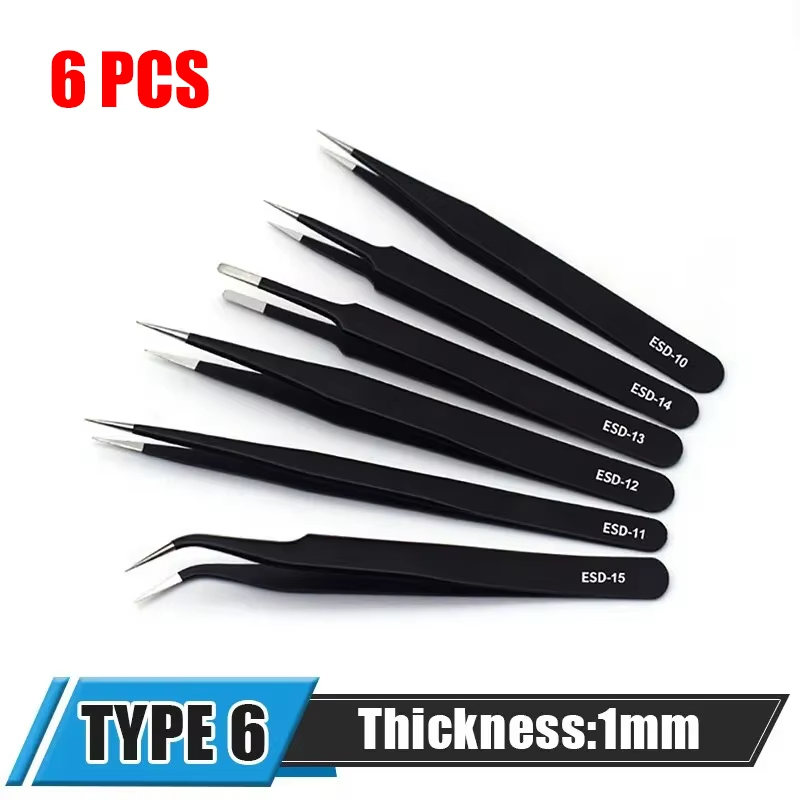 Maintenance Workshop Tools - Stainless Steel Black Tweezers Anti-Static ESD1mm